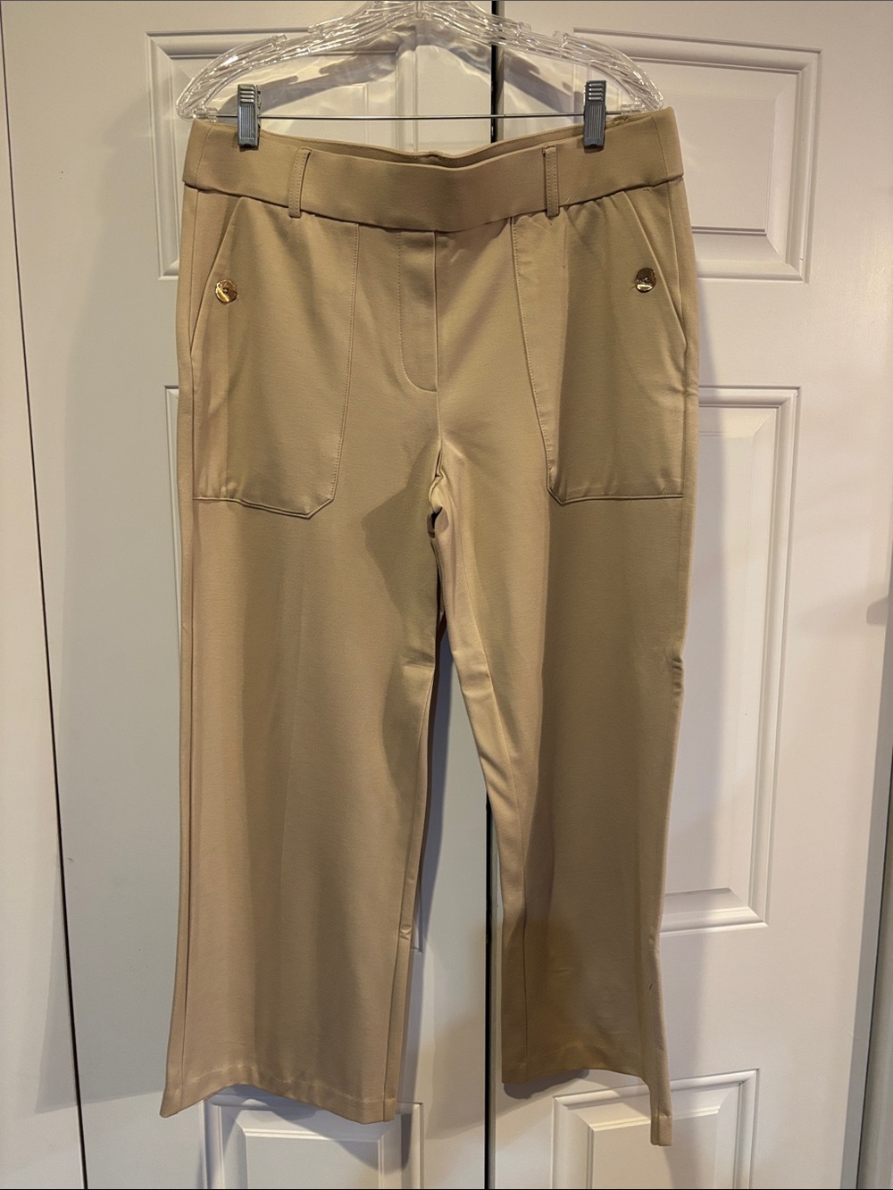 Jules & Leopold Tan Cropped Tailored Pants with Gold Buttons